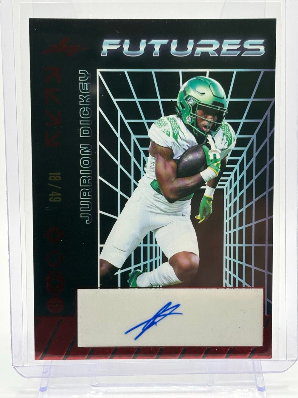 2024 Leaf Futures Multi Sport Jurrion Dickey Red Auto 18/49 SP Oregon Ducks